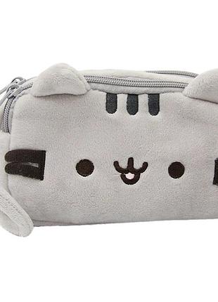 Плюшевий пенал-косметичка pusheen litzy ▸ котик, 2 відділення, 210×130 мм ▸ сірий