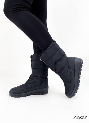 Чорні зимові високі дутики спортивні чоботи з блискавкою спереду зима3 фото