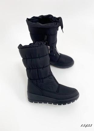 Чорні зимові високі дутики спортивні чоботи з блискавкою спереду зима6 фото