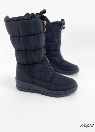 Чорні зимові високі дутики спортивні чоботи з блискавкою спереду зима7 фото