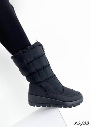 Чорні зимові високі дутики спортивні чоботи з блискавкою спереду зима10 фото