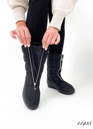 Чорні зимові високі дутики спортивні чоботи з блискавкою спереду зима9 фото