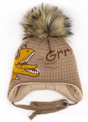 Зимовий комплект тепла шапка та шарф для хлопчика, шапочка на зиму з зав'язками9 фото