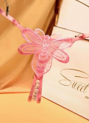 Трусики з перлами еротичні рожеві "бджола" - розмір універсальний, регулюється1 фото
