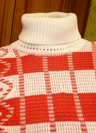 Теплый белый свитер с узором с закрытым горлом вязаный,винтаж2 фото