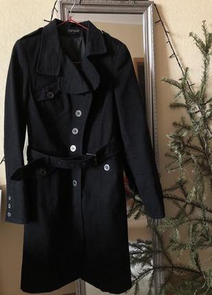 Классическое чорное пальто с кокеткой трэнч качественное хлопковое коттон деми демисезон осень5 фото