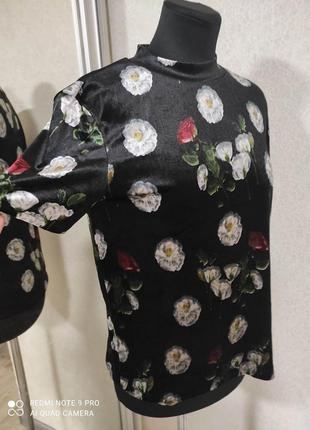 Zara оксамитовий джемпер футболка в квіти2 фото
