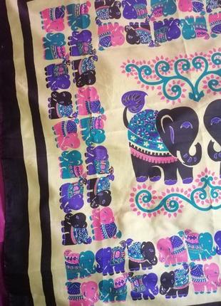 100%thai silk шёлковый платок со слонами, шов роуль.5 фото