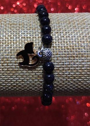 Браслет.авантюрин синий с кошечкой 18 см.