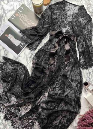 Довгий халат з поясом прозорий, длинныей халат кружевной с поясом