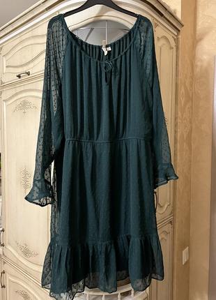 Темно-зеленое кэжуал платье h&m в горошек батал 4xl3 фото