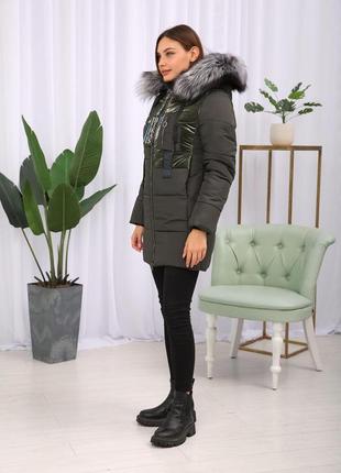 Куртка женская зимняя теплая с натуральным мехом чернобурки finland. бесплатная доставка3 фото