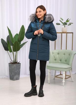 Зимняя теплая куртка с натуральным мехом чернобурки finland. бесплатная доставка4 фото