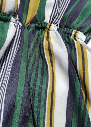 Интересное длинное летнее зелёное платье в полоску на завязках8 фото