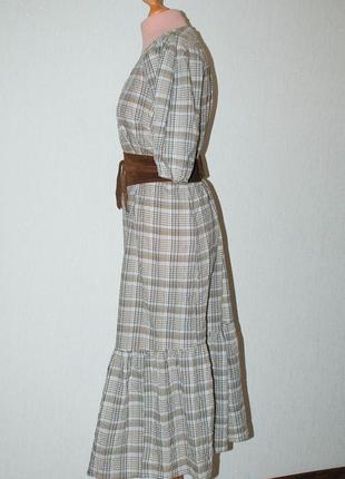 Платье с оборками длинное в клетку свободное с коротким рукавом клетка3 фото