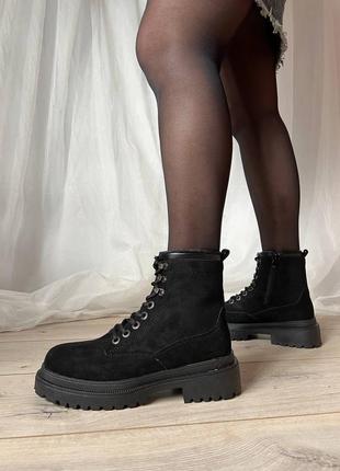 Ботинки женские замш черные демисезонные