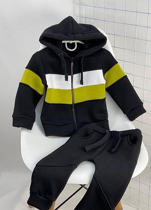 Теплий на флісі костюм чорний модель кофти на замку