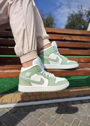 Nike air jordan 1 mid green white8 фото