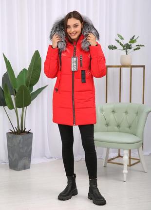 Женская зимняя теплая куртка с натуральным мехом чернобурки finland. бесплатная доставка