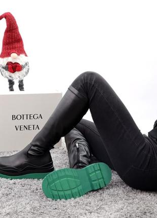 Bottega veneta black green популярні високі зимні масивні сапожки натуральна шкіра з хутром зелена підошва массивные зимние ботинки кожа мех4 фото