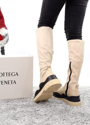 Bottega veneta beige популярні зимові масивні чоботи черевики натуральна шкіра з товстим хутром бежеві кремові світлий беж зима8 фото
