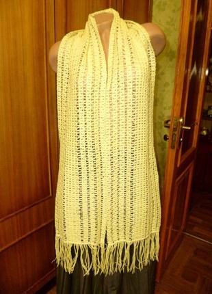 Теплый ажурный шарф нежно-желтый,винтаж