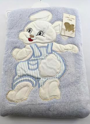 Детский плед одеяло турция для новорожденного махровый голубой (ндп81)