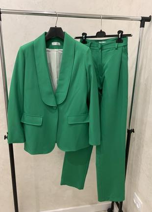 Костюм пиджак брюки блейзер брюки зеленый женский