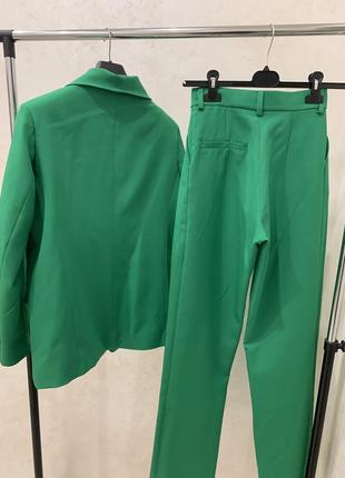 Костюм пиджак брюки блейзер брюки зеленый женский4 фото