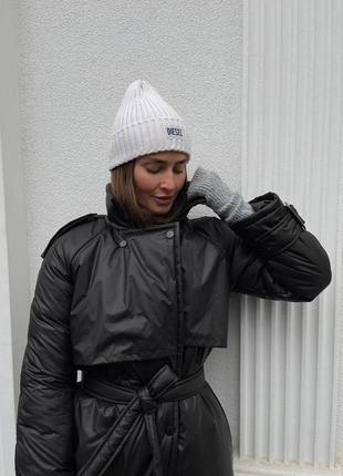 Теплый зимний женский тренч тренчкот зимнее длинное пальто6 фото