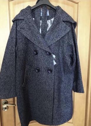 Нове демісезонне твідове двобортне пальто з капюшоном 50-52 р