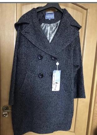 Новое демисезонное твидовое двубортное пальто с капюшоном 50-52 р3 фото