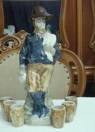 Антикварный редкий ликерный набор штоф графин бюргер стопки германия 1920 годов №55а