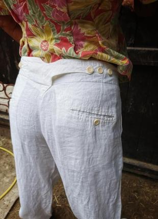 Льняные дизайнерские брюки штаны высокая посадка прямые с накладными карманами лен daniele alessandrini4 фото