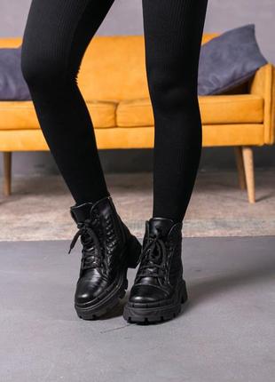 Стильні черевики жіночі шкіряні чорні зимові шкіра (зима 2022-2023)3 фото
