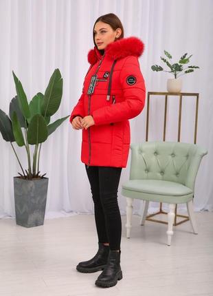 Яркая красная  женская зимняя куртка с мехом песца. бесплатная доставка4 фото