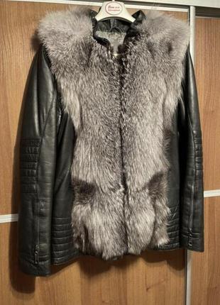 Натуральна шкіряна парка - куртка - жилетка з хутром чорнобурки