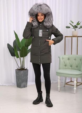 Теплая женская зимняя куртка на тинсулейте с натуральной чернобуркой . бесплатная доставка6 фото