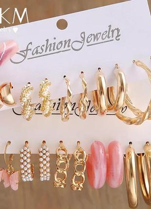 Набор сережек 5 пар стильные серьги 4
