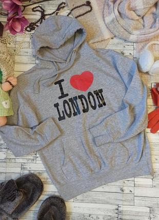 Сірий меланж світшот теплий худі з капюшоном i love london1 фото