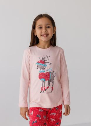 Бавовняна піжама для дівчаток 3-6 років з оленем nicoletta туреччина, детская новогодняя пижама2 фото
