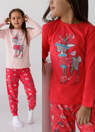 Бавовняна піжама для дівчаток 3-6 років з оленем nicoletta туреччина, детская новогодняя пижама1 фото