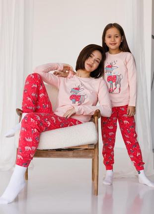 Бавовняна піжама для дівчаток 3-6 років з оленем nicoletta туреччина, детская новогодняя пижама4 фото