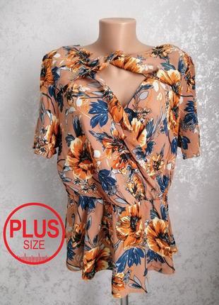 Оригинальная блуза на запах с баской топ цветочный принт1 фото