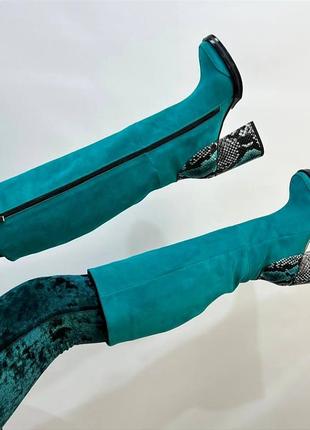 Дизайнерські яскраві чоботи maria 💕 натуральний замш морська хвиля зима демісезон