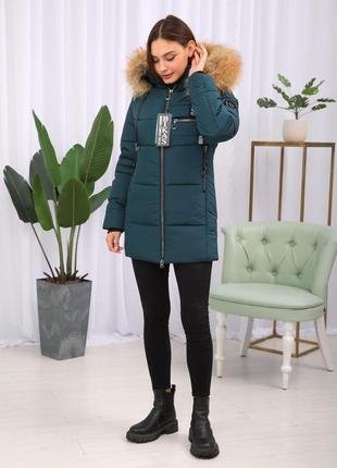 Классная женская зимняя теплая куртка на тинсулейте с натуральным мехом енота. бесплатная доставка5 фото