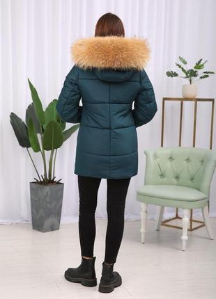 Классная женская зимняя теплая куртка на тинсулейте с натуральным мехом енота. бесплатная доставка3 фото