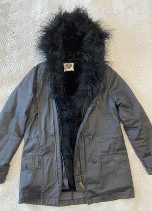 Черная зимняя демисезонная трансформер парка курточка пальто плащ s m 42-44