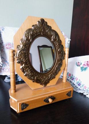 Винтажное деревяное настольное зеркало трюмо винтаж раритет антиквариат ссср