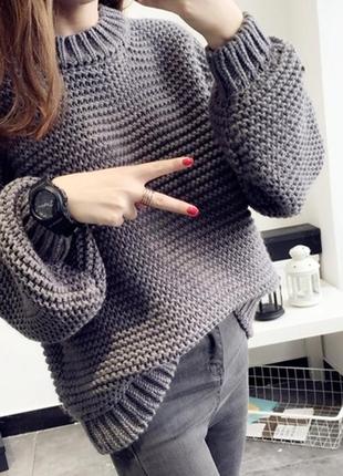 Вязаный женский свитер оверсайз oversize крупная вязка объёмный из толстой пряжи